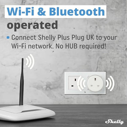Shelly Plus Plug UK, Smart Wi-Fi Outlet with Power Metering, Remote Control Socket, Max 3000W, Custom Schedules, Home Automation(13A) Compatible with iOS, Android, Alexa, Google Home, SmartThings