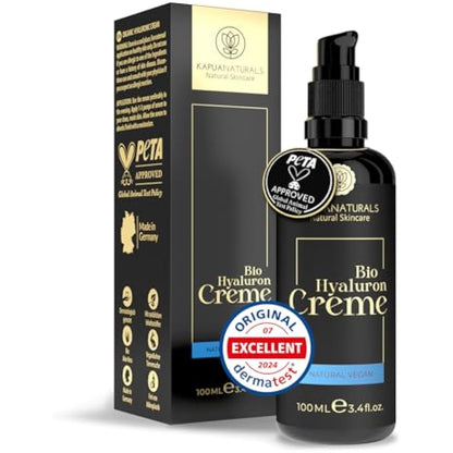 Hyaluronic Acid Face Cream High Dose 100ml + Argan Oil + Aloe Vera + Coconut Oil • 100% Vegan • Natural Cosmetics Made in Germany ✓ Anti-Wrinkle Cream ✓ Moisturizing Anti-Aging Day & Night Cream