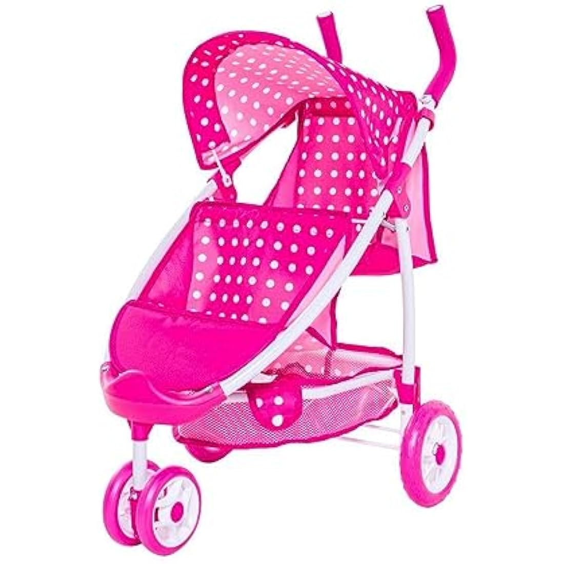 Roma Dotty Dolls Pram with 2 Seats - Dolls Pushchair for 2 Dolls or Teddies, Dolls Double Buggy with Handle Height of 65cm, Suitable for Age 3+, Includes Shopping Basket