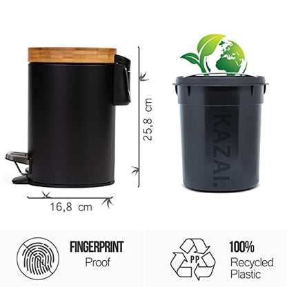 Kazai. 3L Designer Bathroom Bin | Superior Bamboo | Soft Closing | Anti-Finger | Black
