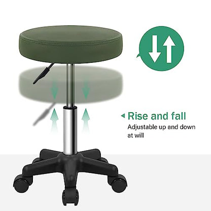 FURWOO Round Rolling Stool with Wheels Height Adjustable Stool Spa Stool for Salon Massage Home Kitchen Dark Green