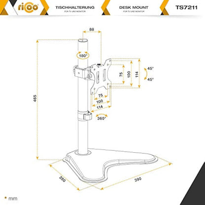 RICOO Single Monitor Stand Tilt Swivel 13-32 Inch TS7211 Universal VESA 75x75 100x100 Mount also Curved Screens Computer Monitor Bracket