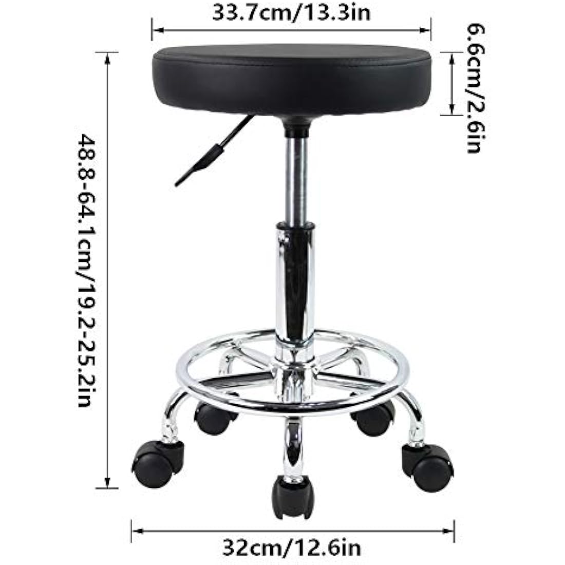KKTONER PU Leather Round Rolling Stool with Foot Rest Swivel Height Adjustment Spa Drafting Salon Tattoo Work Office Massage Stools Task Chair Small (Black)