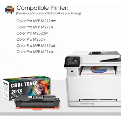 Cool Toner Compatible for HP M277dw Toner 201X 201A Color LaserJet Pro MFP M252dw M277n M277c6 M274n M252n CF400X CF401X CF402X CF403X (Black Cyan Yellow Magenta 4-Pack)