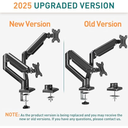 ELIVED Dual Monitor Arm Adjustable, Gas Spring Ergonomic PC Monitor Stand for Most 13-32 Inch Screens with VESA 75x75/100x100, with C-Clamp and Grommet Base, EV005