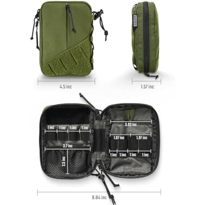 TACTICAL GEEK Block E4.0 EDC Compact Waist Pouch, Utility Pocket Organizer with Elastic Cord, Nylon Dual-Directional Zippers Tool Pouch, Multi-Purpose Small Gadget Organization for Daily Carry, Green