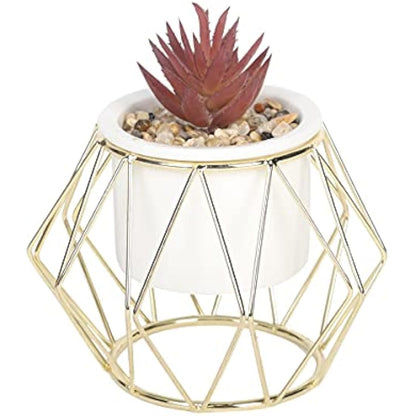 Sleepdown Halo Deep Purple Succulent Artificial Faux Plant Gold Cage Stand for Home Office Bathroom Decor Indoor Decoration Aesthetics