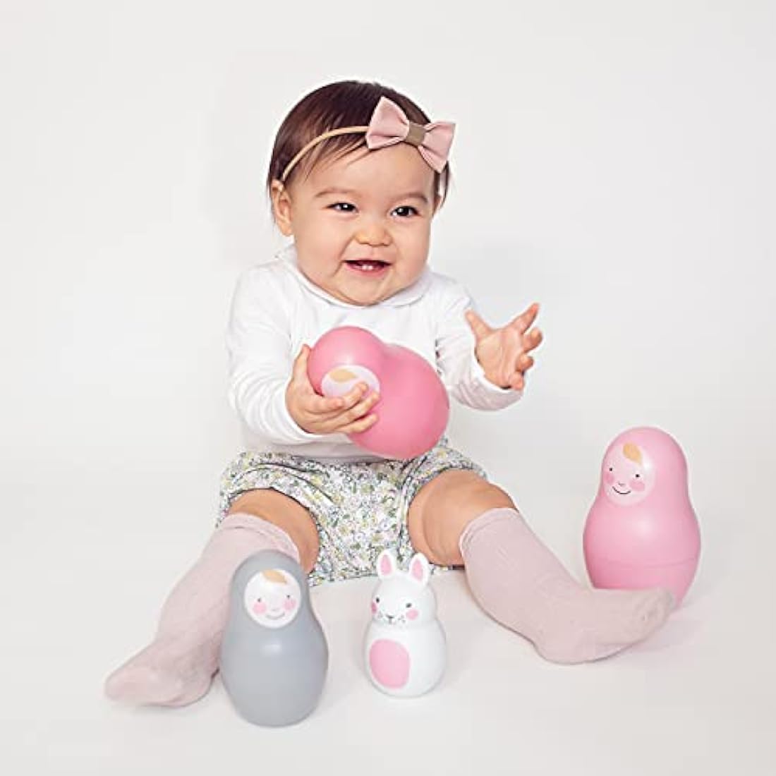 Rosa & Bo Pink Pastel Nesting Babies with Chiming Rattle - Russian Doll Educational Sensory Stacking Toy suitable for 6 months, 1,2 and 3 Year Old Boys and Girls