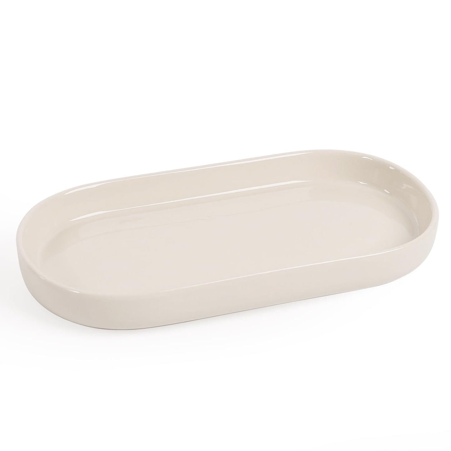 Autumnlife Bathroom Tray, Decorative Tray, Ceramic Decorative Storage Tray, Small Oval Tray for Toilet and Washbasin, Bathtub, Kitchen Sink, Cream