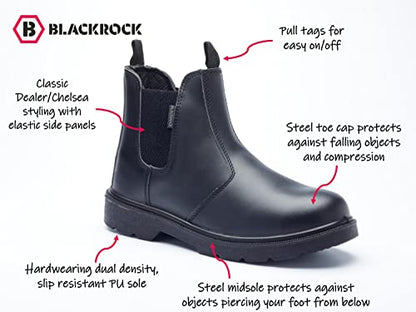 Blackrock Dealer Work Safety Boots, Steel Toe Cap, Chelsea Boots, Mens Womens Ladies, Safety Shoes, Gardening, Black, Horse Riding, Yard, Slip On Shoes, Lightweight - Size 9
