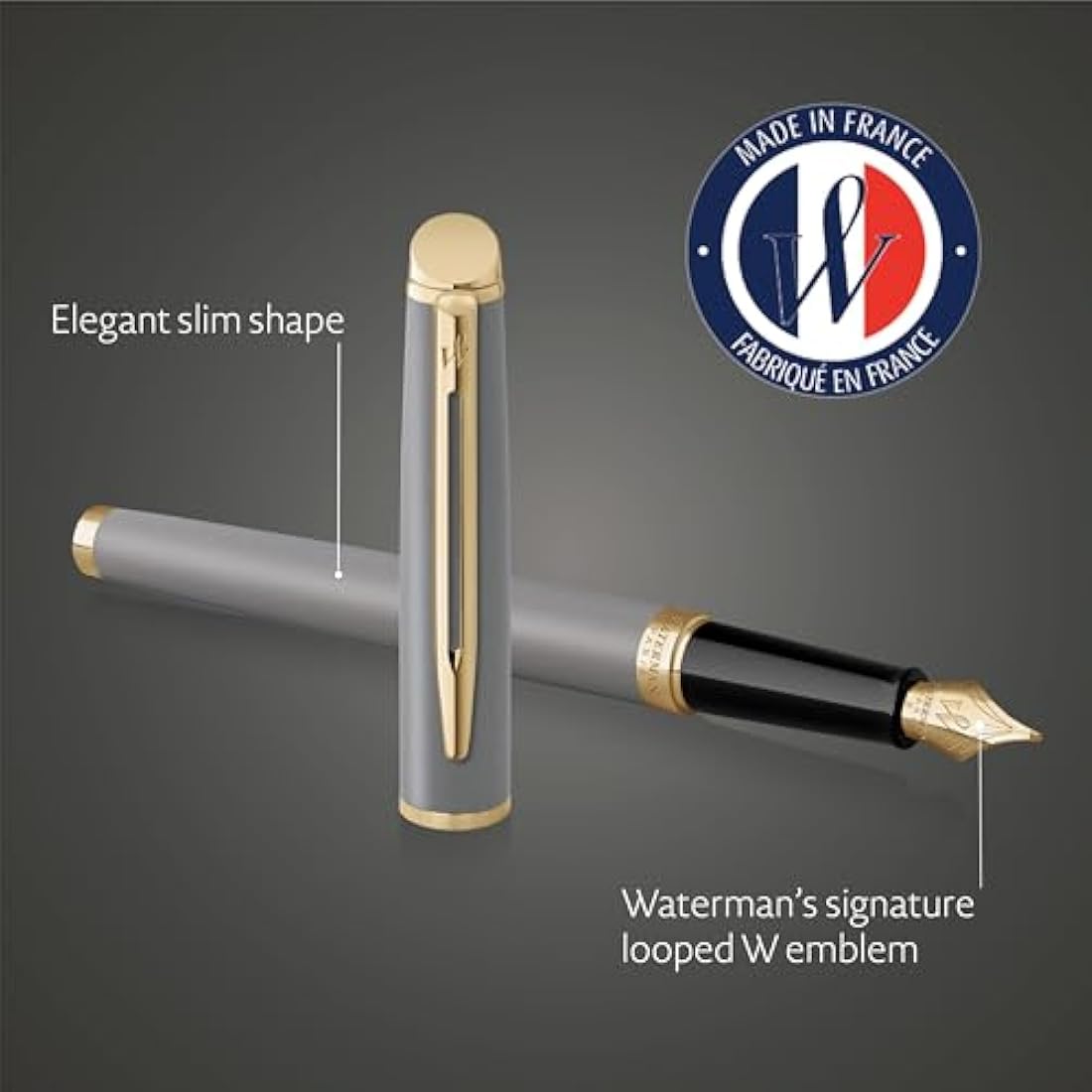 Waterman Hémisphère Fountain Pen | Stone Grey (The Understated Edit Collection) | Medium Nib with Blue Ink | Gift Box