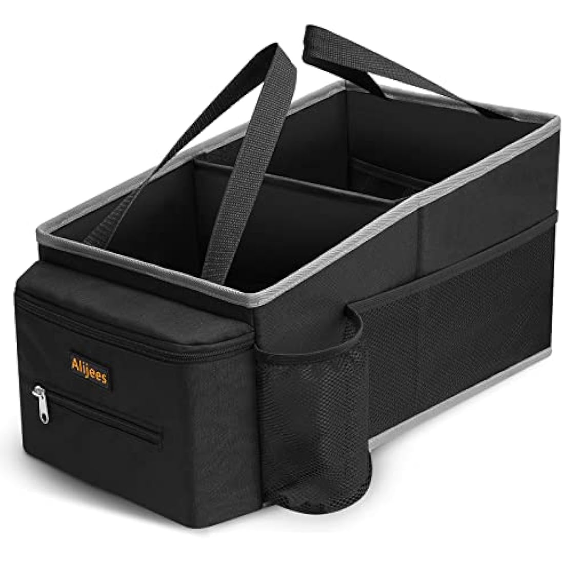 Alijees Car Seat Organiser - Car Caddy Accessories Organiser Back Seat for Kids, Car Boot Storage Backseat Organiser Front Seat With Cup Holders, Tissue Box, Multiple Mesh Pockets, Black