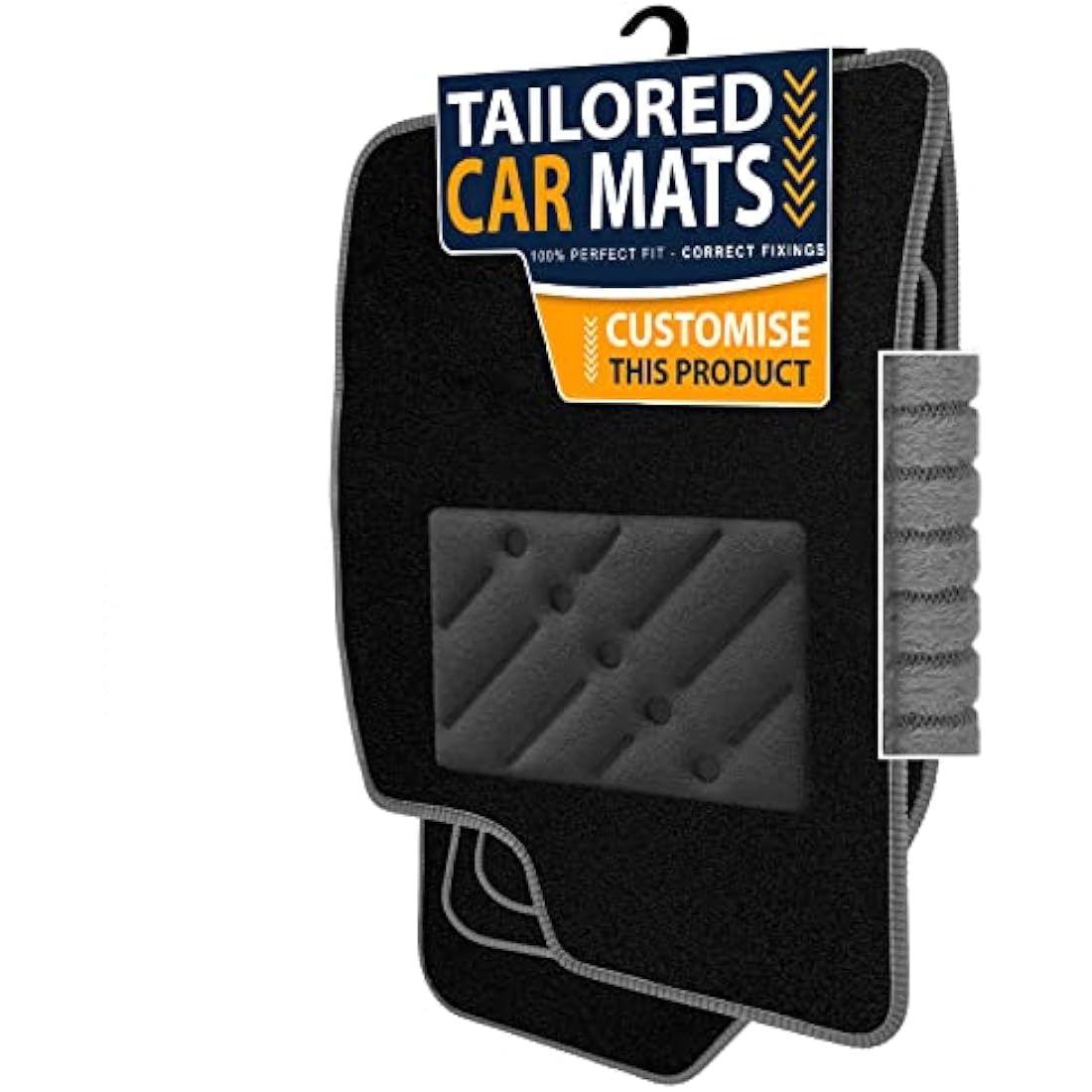 Car Mats FOR Hyundai IX35 2009-2015 Black Carpet - Grey Ribbed Trim - Black Rectangle Heel Pad [SAPP-1261]
