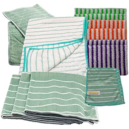 Bamboo Towel Set – For Streak-Free Glass and Window Cleaning – With one Drying Cloth, Small and Large Cleaning Pads, and 3 Bamboo Towels