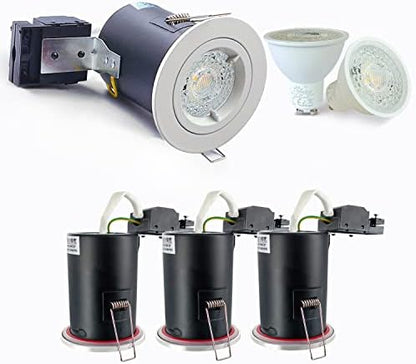 4XSweier 90 Minute Fire Rated LED Downlights,IP20 GU10 LED Recessed Ceiling Lights, Fire Rated Spotlight with 5W 6000K Cool White Bulb, White(Non-Dimmable)