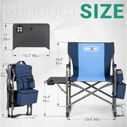 OVERMONT Oversize Directors Camping Chairs for Adults - 180kg Heavy-Duty Folding Outdoor Chairs with Foldable Side Table & Cooler Bag for Outside Festival BBQ Beach Picnic Fish