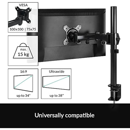 ARCTIC Z1 Basic - Desk Mount Single Monitor Arm, Monitor stand for up to 34"/38" Ultrawide, up to 15 kg (33 lbs) weight, 360° rotation, Easy Monitor adjustment - Black