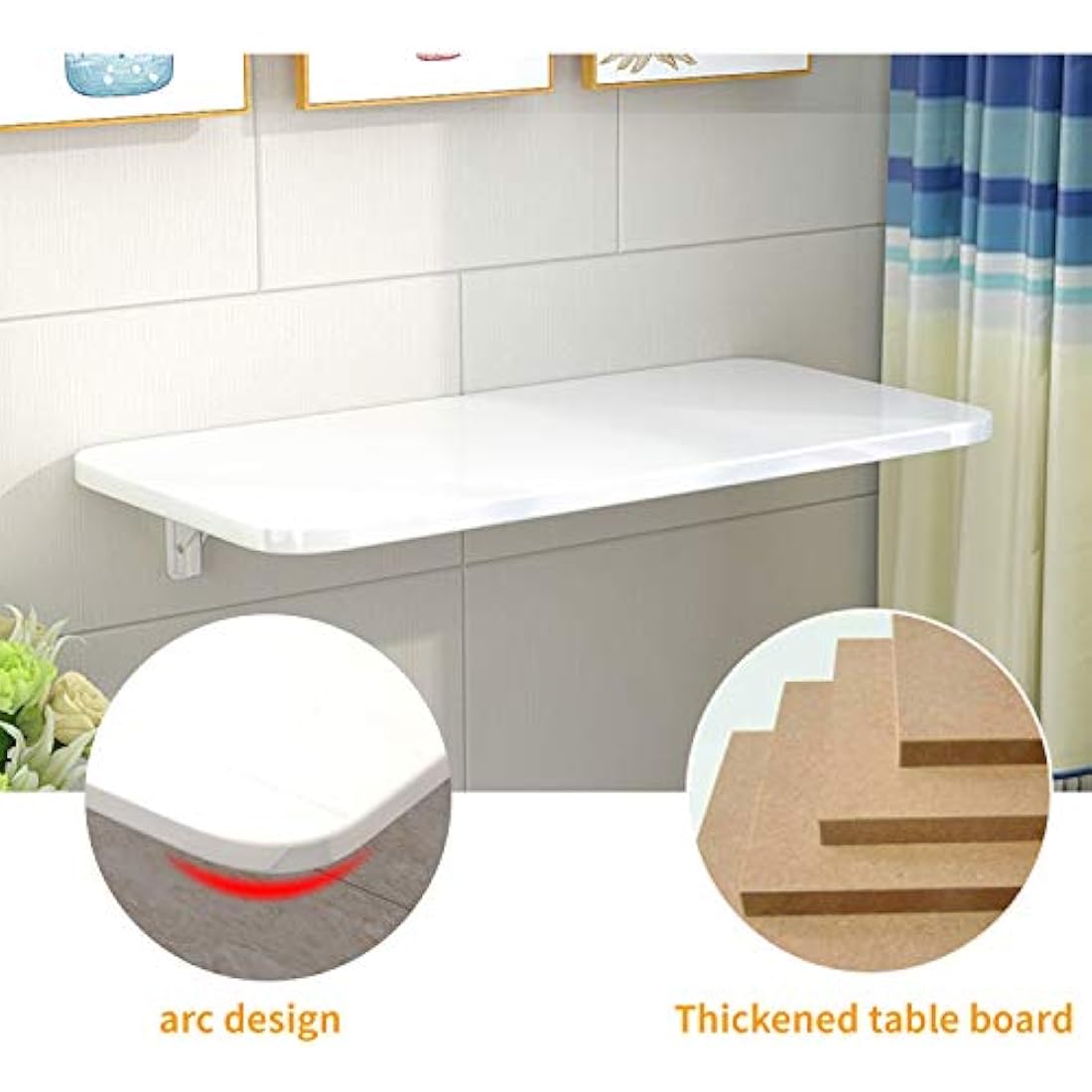 aleawol Wall Mounted Table Folding Desk 60x40 cm Large Laptop Drop-Leaf Wall Work PC Computer Desk with Brackets for Space Saving Writing Dining (White)