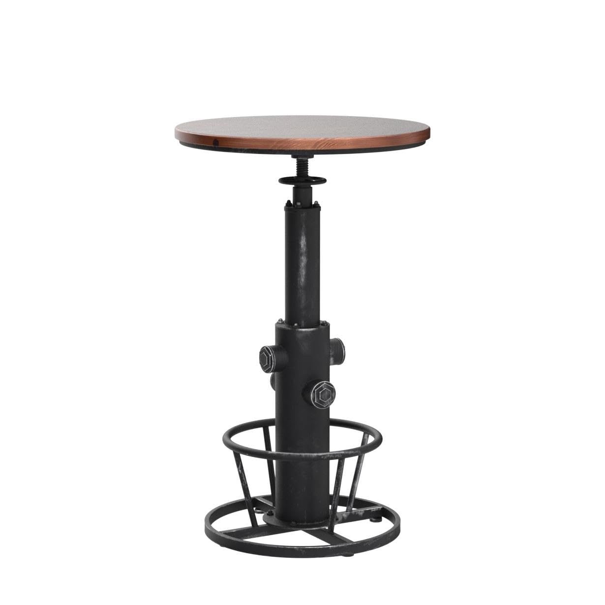 BOKKOLIK Industrial Bistro Bar Table 38.6-44.4inch Height Adjustable Farmhouse Pub Table for Kitchen Dinning Room Office Swivel Wooden Top