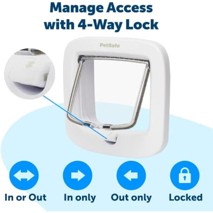 PetSafe Manual-Locking Cat Flap with Easy Install, White, 4 Way Manual Lock, Exclusive Entry, For Cats Up To 7 kg, Energy Efficient