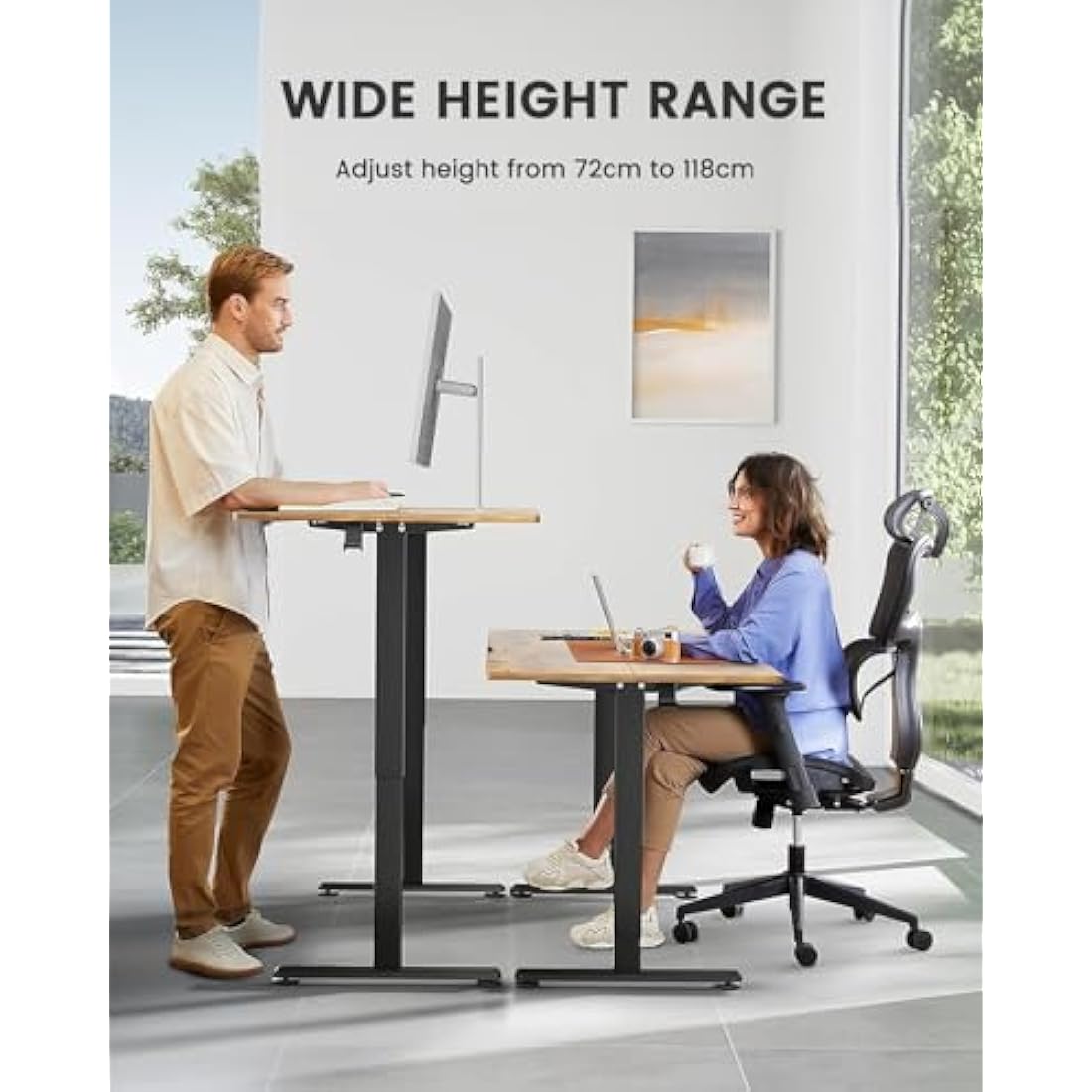 ErGear Electric Standing Desk Height Adjustable 100 x 60cm, Sit Stand Desk with 4 Memory Smart Pannel for Home Office with Splice Board
