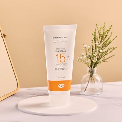 Green People Edelweiss SPF15 Sun Cream & After Sun - Natural, Organic Sunscreen with Tan Accelerator - Non Comedogenic, Reef Safe - 2x200ml