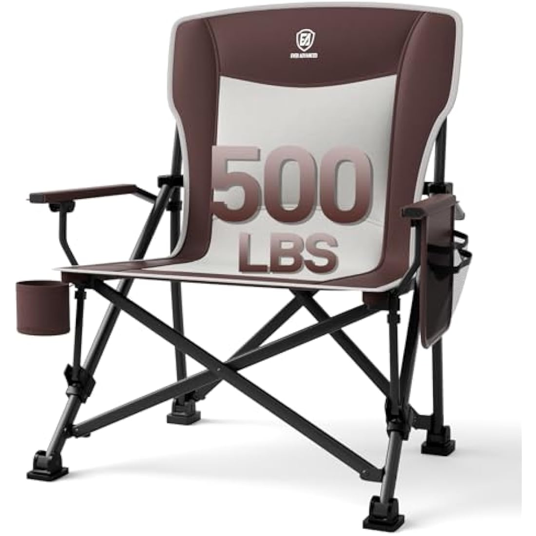 EVER ADVANCED Camping Chair for Adults Oversized 230KG, Folding Chair for Heavy People with Side Pocket, Heavy Duty Extra Wide Garden with Hard Armrest Foldable Fishing Outdoor Red