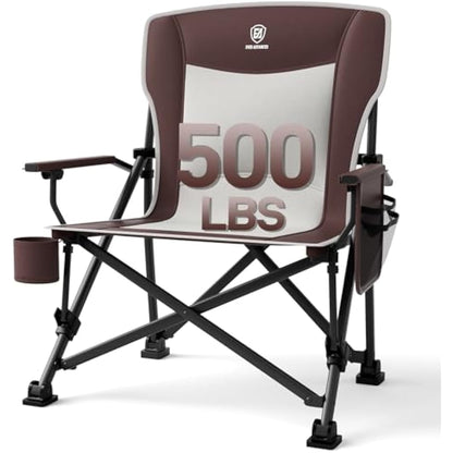 EVER ADVANCED Camping Chair for Adults Oversized 230KG, Folding Chair for Heavy People with Side Pocket, Heavy Duty Extra Wide Garden with Hard Armrest Foldable Fishing Outdoor Red