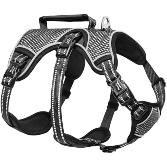 HEELE Escape Proof Dog Harness - No Pull Reflective Adjustable Vest with Durable Handle, Ideal for Outdoor Training & Walking, Fits Big/Active Dogs, Black, XL