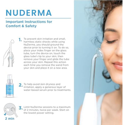 NuDerma Professional Skin Therapy Wand - Portable Handheld High Frequency Skin Therapy Machine with 6 Neon & Argon Wands - Acne Treatment - Skin Tightening - Wrinkle Reducing – Facial Skin Lifter