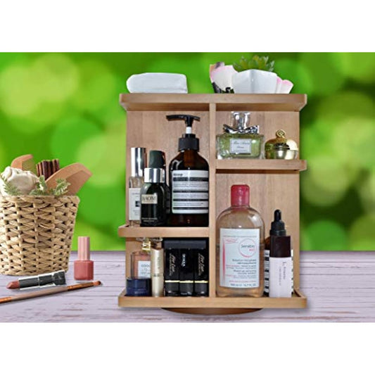 Spiretro Rotating Cosmetic Modular Organizer, Multi-Function Storage, 360 degree Carousel for Makeup, Toiletries, Vanity, Desk, Countertop, Bedroom, Closet, Solid Natural Wood with Acacia Brown