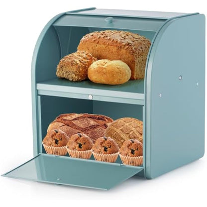 Esilihom Bread Bin, Bread Bins for Kitchen, 2-Layer | Large | Roll Top | 30 x 24.5 x 32.5cm, Green