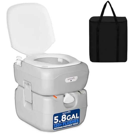 SereneLife Portable Toilet – 22L Camping Toilet, Leak-Proof Cassette Porta Potty with CHH Piston, Upgrade Waste Tank for RV, Indoor/Outdoor Use, White