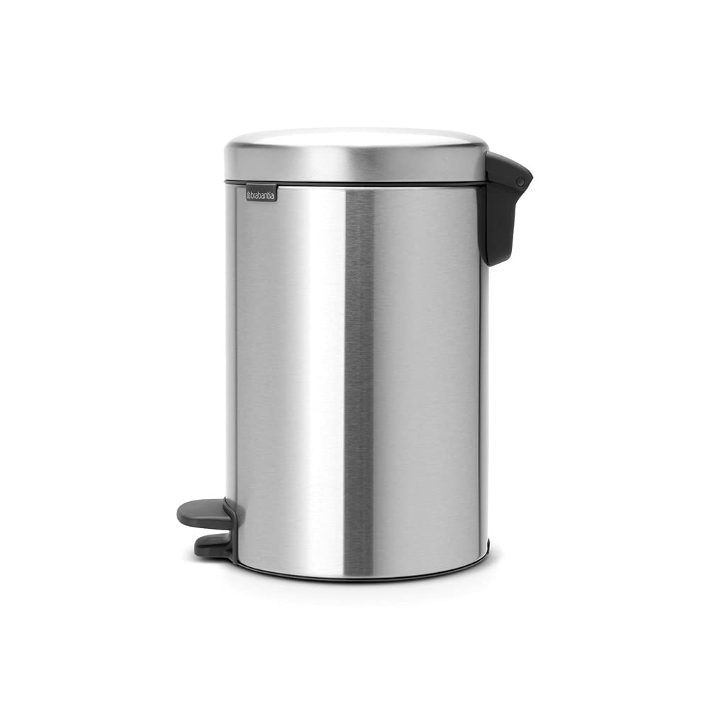 Brabantia NewIcon Pedal Bin 12L (Matt Steel) Soft-Closure Rubbish Waste Bin, Removable Inner Bucket + Free Bin Bags