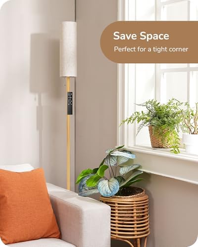 EDISHINE Floor Lamp, Standing Lamp with Rounded Linen Lampshade, Floor Lamps for Living Room, Bedroom, 165cm, E27 Socket(9W LED Dimmable Bulb Included), Magnetic Remote Control, Gold