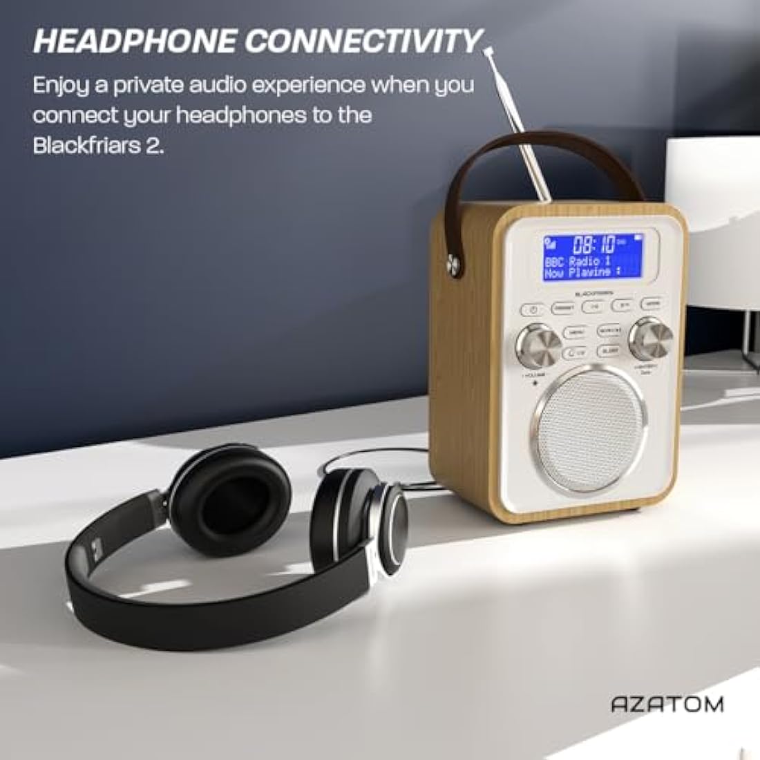 DAB/DAB+ & FM Portable Digital Radio | Bluetooth | Remote Control | Rechargeable Battery | Dual Alarms & Sleep Timer | Perfect for Home, Office or Outdoors | AZATOM Blackfriars 2 (OAK)