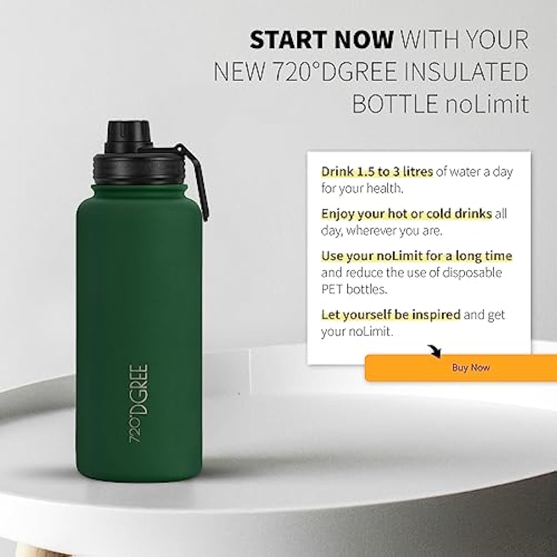 720°DGREE Vaccum Insulated Water Bottle + Infuser “noLimit“ - 950ml - Leakproof, BPA-Free, Thermo Stainless Steel Flask - Carbonated Drinks, Sports, School, Travel, Hiking, Outdoor +Sports-Cap