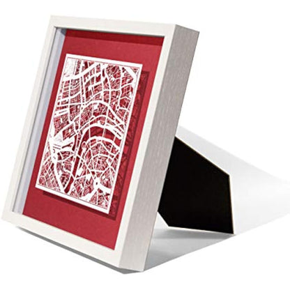 O3 DESIGN STUDIO London Paper Cut Map framed, White map, White frame, 9x9 inches, Gift Boxed, 4 background color, self-changing, Paper Art