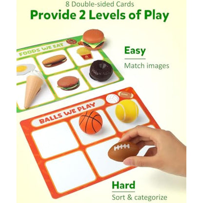 Coogam Sorting Toy for Toddlers, Animals Dinosaurs Fruits Vehicles Foods Fishes Balls Farm Playset, Fine Motor Game Preschool Educational Learning Gift for 2 3 4 Year old