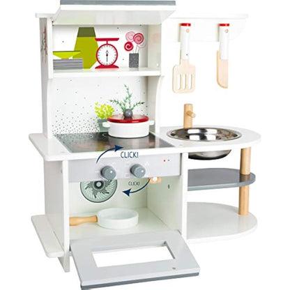 small foot 11159 Children's kitchen with oven, pan, saucepan, kitchen utensils and washbasin, from 3 years old