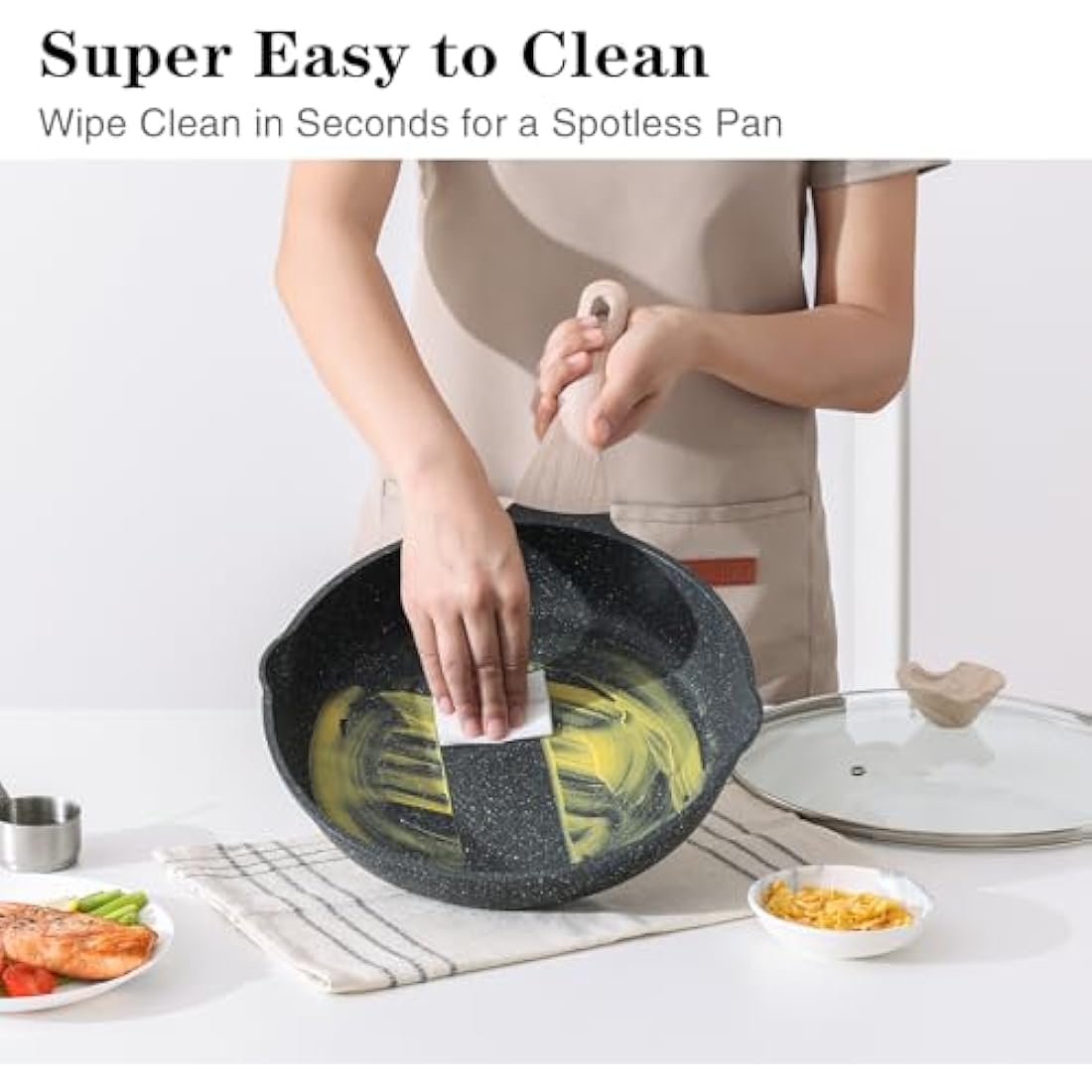 Kordisen Non Stick Frying Pans Skillet, 32 cm Granite Large Frying Pans Nonstick for Cooking, Healthy Induction Cookware, Heat Resistant Handle, PFOA Free
