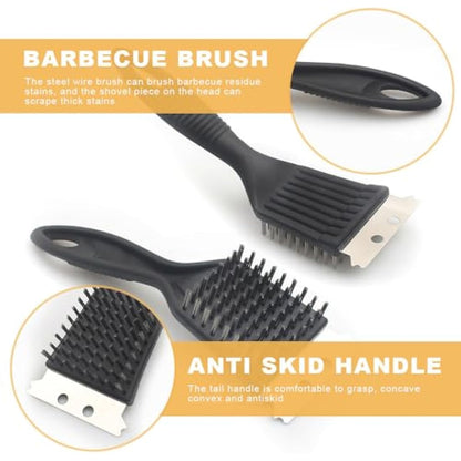 Fyfjur BBQ Cleaning Wire Brush, Bbq Cleaner, grill brush, BBQ Oven Cleaner, 2 in 1 Pointed Tail Wire BBQ Brush + Stainless Steel Curl Grill Brush Barbecue Cleaning Kit(Black)