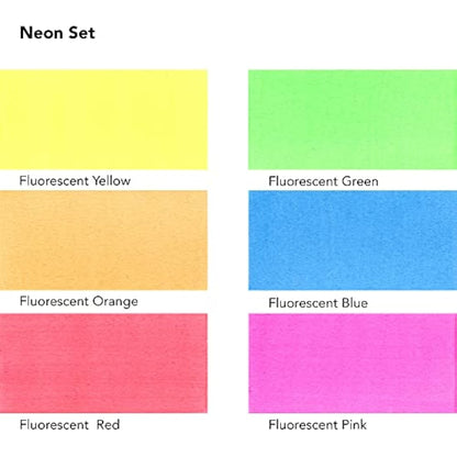 Daler-Rowney FW Neon Ink Set, 6 x 29.5ml Bottles & 1 FW Mixed Media Marker, Acrylic Based Ink, Assorted Colours, For Professional Artists & Students