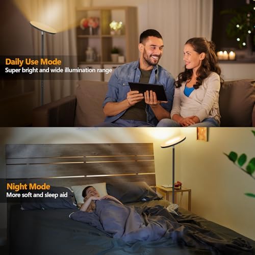 LED Uplighter Floor Lamp Living Room - 2700K-6500K Color Temperature, Modern Floor Lamp with Remote Control & Touch Control (Jet Black‌)