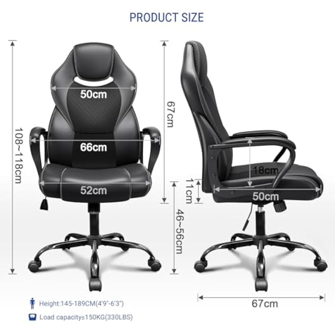 BASETBL Office Chair, Ergonomic Computer Chair for Home Gaming Business, Adjustable Height Durable Comfy Executive Chairs, 150kg Black