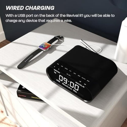 DAB/DAB+ & FM Bedside Digital Radio | Dual Alarms & Sleep Timer | USB Device Charging | Mains Powered | Bluetooth | Perfect for the Bedroom | AZATOM Revival R1 (Black)