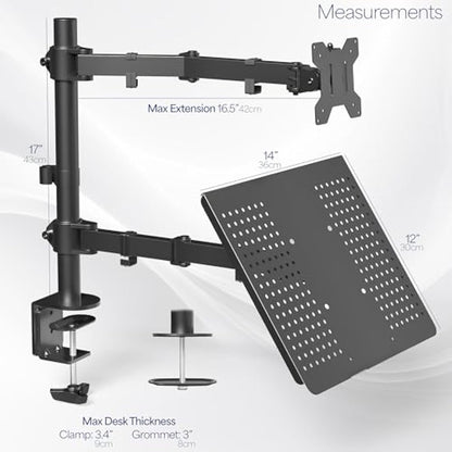 VIVO Black Fully Adjustable 13 to 32 inch Single Computer Monitor and Laptop Desk Mount Combo, Stand with Grommet Option, Fits up to 17 inch Laptops (STAND-V002C)