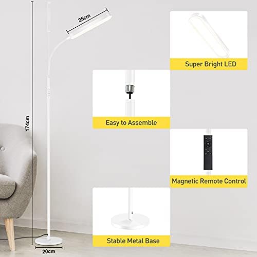 OUTON LED Floor Lamp 15W 1500LM, Dimmable Adjustable Modern Standing Lamp with 4 Color Temperature, Remote & Touch Control, 1 Hour Timer for Reading Living Room Bedroom Office Sewing (White)