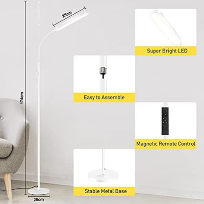 OUTON LED Floor Lamp 15W 1500LM, Dimmable Adjustable Modern Standing Lamp with 4 Color Temperature, Remote & Touch Control, 1 Hour Timer for Reading Living Room Bedroom Office Sewing (White)