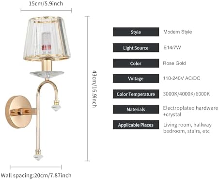 Modern Crystal Wall Light Sconce, E14 Rose Gold Crystal Wall Lamp, Wall Lighting Fixtures for Living Room Bedside Bedroom Corridor Dining Room Hallway (Gold-B)